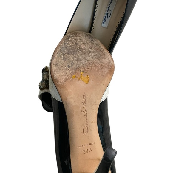 Oscar de la Renta Black and Cream Embellished Heels 39.5 - Picture 8 of 11